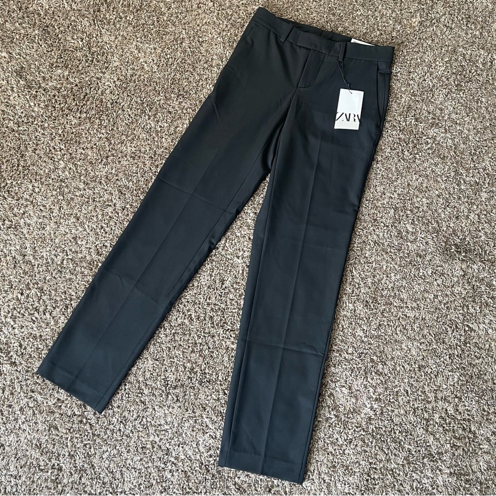 NWT Zara Women Black XS Straight Leg Tailored Trousers Dress Office Pants